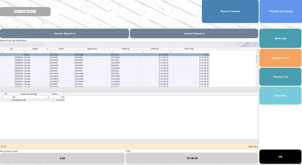 Registro de cajas en software POS para retail